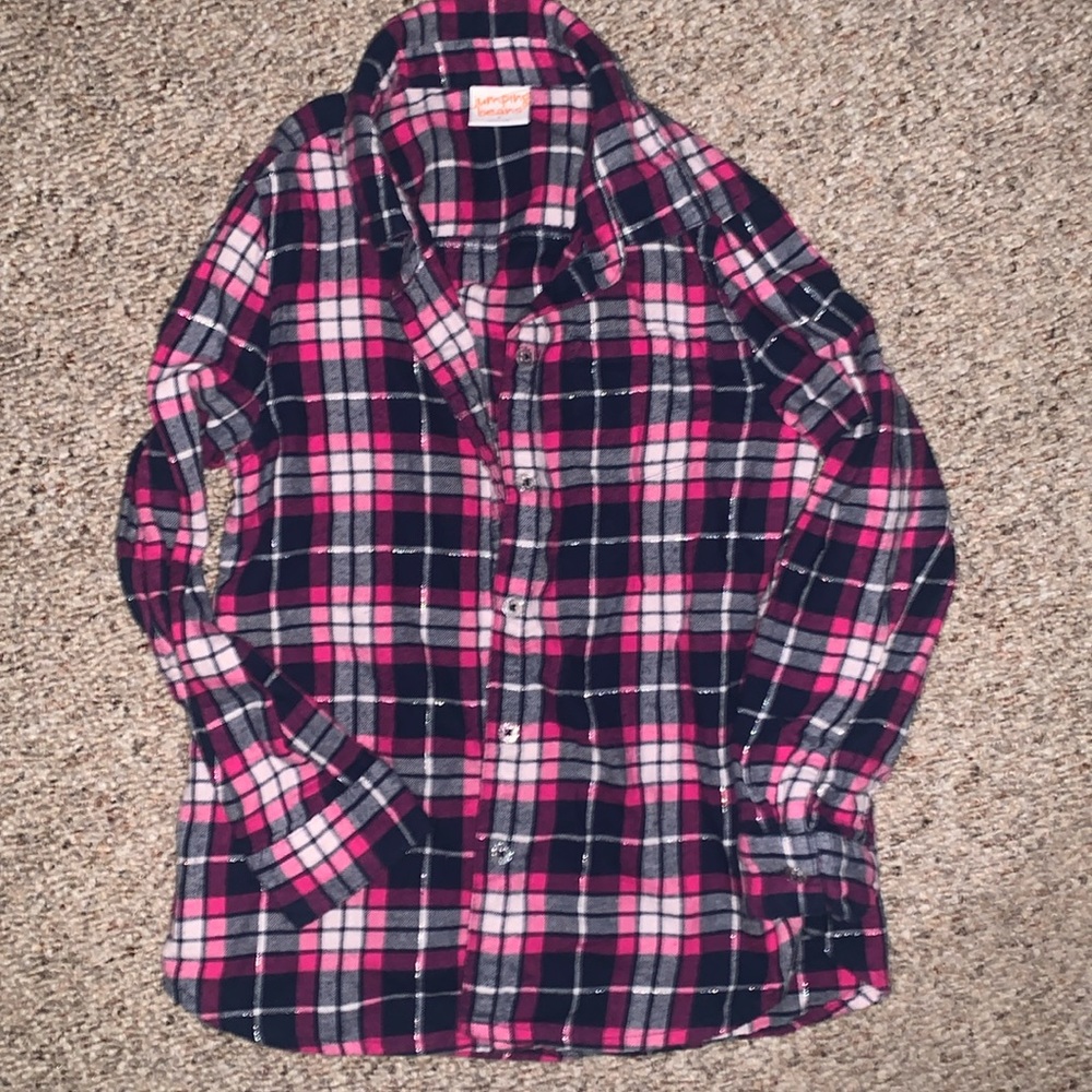 Girls 6 Plaid Button Up